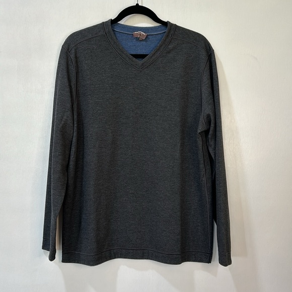 JOHNSTON MURPHY MENS REVERSIBLE LONG SLEEVE SWEATER GRAY BLUE V NECK SZ LARGE - Picture 2 of 13